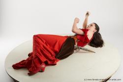 Fighting with knife Woman White Laying poses - ALL Athletic Laying poses - on back long brown Standard Photoshoot Academic