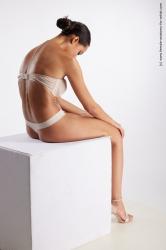 Underwear Woman White Sitting poses - ALL Slim long brown Sitting poses - simple Standard Photoshoot Academic