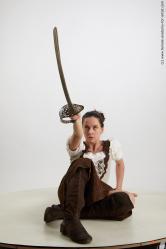 Fighting with sword Woman White Sitting poses - ALL Slim long brown Sitting poses - simple Standard Photoshoot Academic