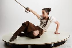Fighting with sword Woman White Sitting poses - ALL Slim long brown Sitting poses - simple Standard Photoshoot Academic